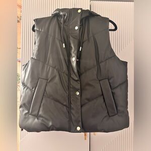 Zara black leather puffy vest